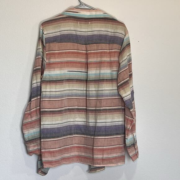 Tasha Polizzi Open Front Top Size XL Pink Serape Stripe Collared Roll-Tab Sleeve - Picture 6 of 11